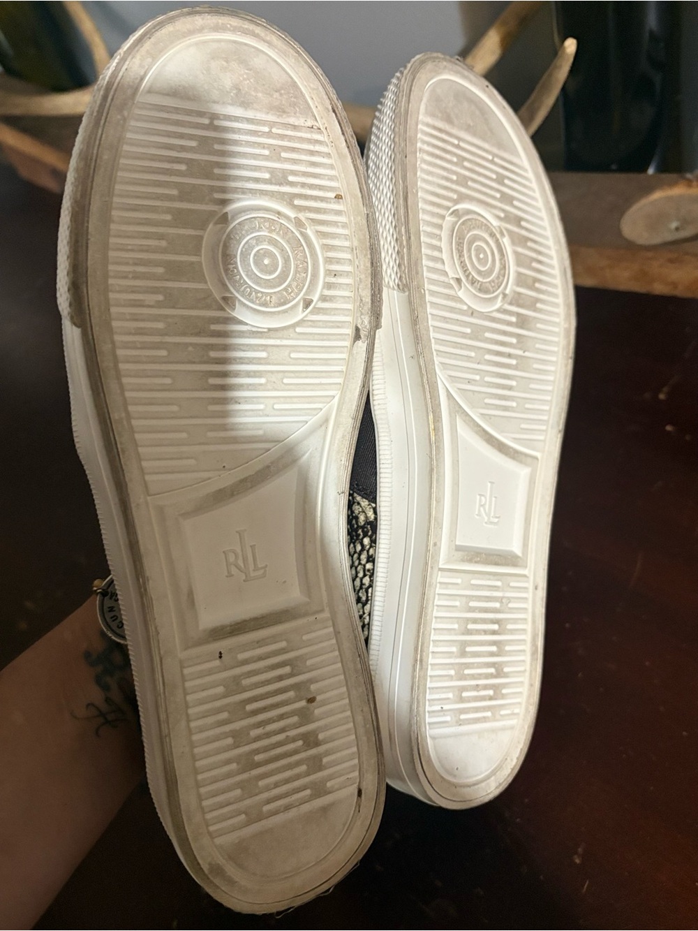 Ralph Lauren Snake-Print Slip-On Loafers in White and Brown - Picture 4 of 6